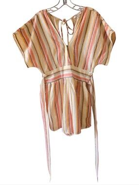 American Eagle Linen Blend Multicolor Striped Romper Size Medium